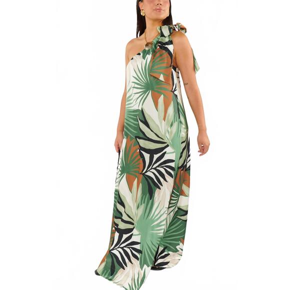 NEW SHOW ME YOUR MUMU jackie maxi dress in caribbean palms luxe satin - Picture 8 of 9